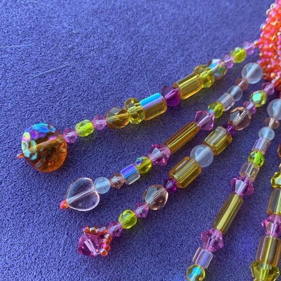 Fabulous coral/orange ab chandelier glass artisan beaded pierced earrings - Picture 6 of 11